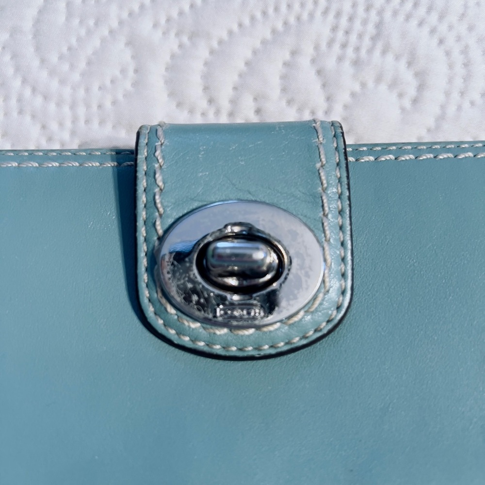 Coach Blue Leather Wallet with Silver Closure